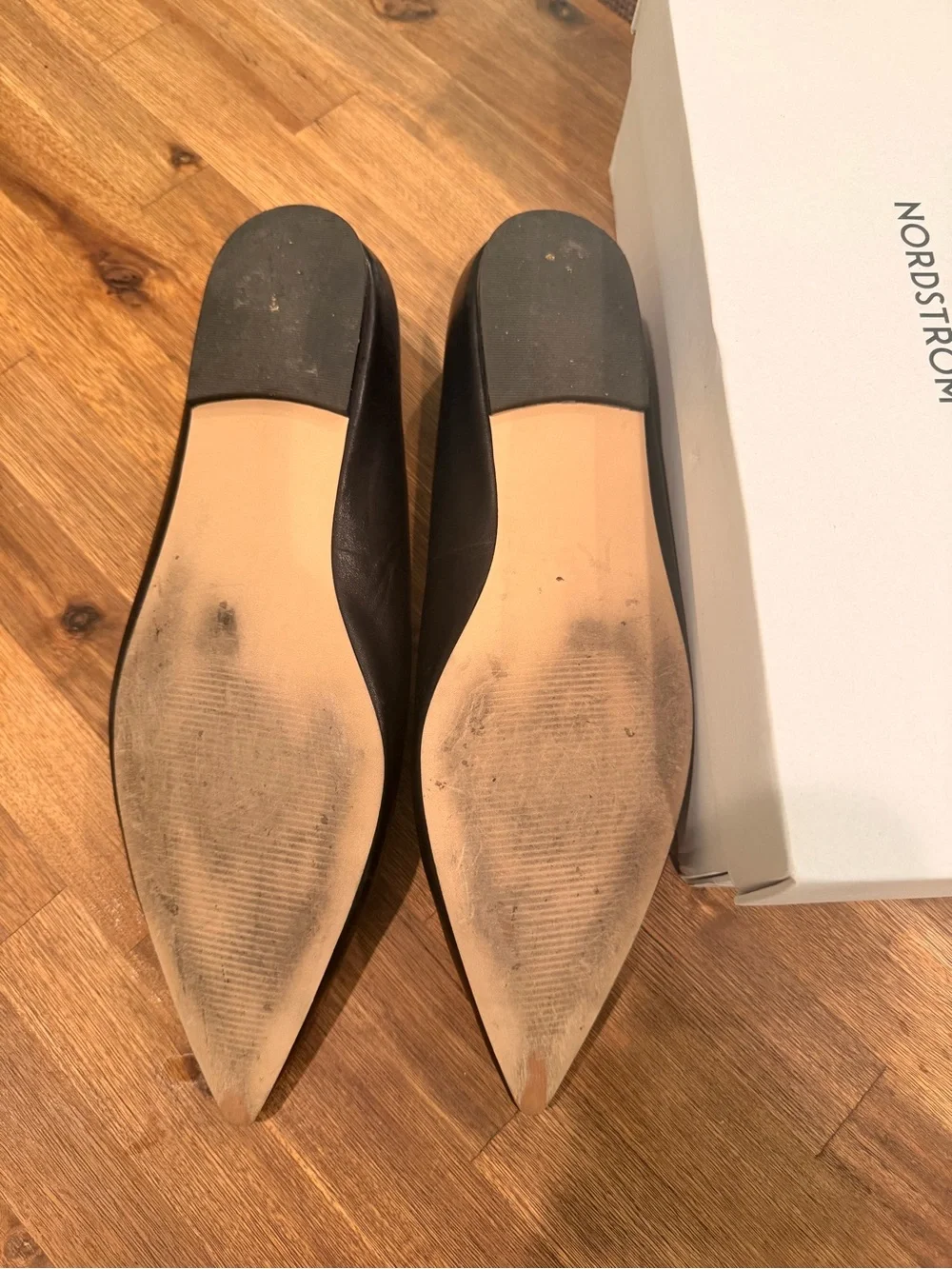 Nordstrom Black Pointed Leather Ballet Flats Size 11 - Picture 4 of 4
